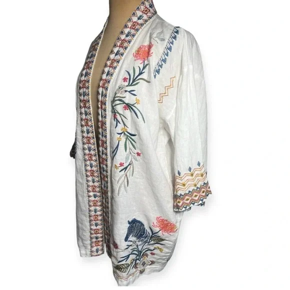 JOHNNY WAS Large multicolor embroidered kimono jacket WATIPASO LINEN KIMONO - Picture 4 of 14